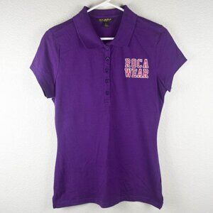 Rocawear Women L Purple Embroidered Pink Logo Fitted Polo Shirt Short Sleeve Y2K